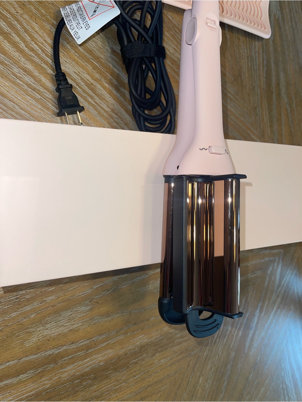 L’ange Pink Triple Barrel Waver Hair Styling Tool and heat protector pad